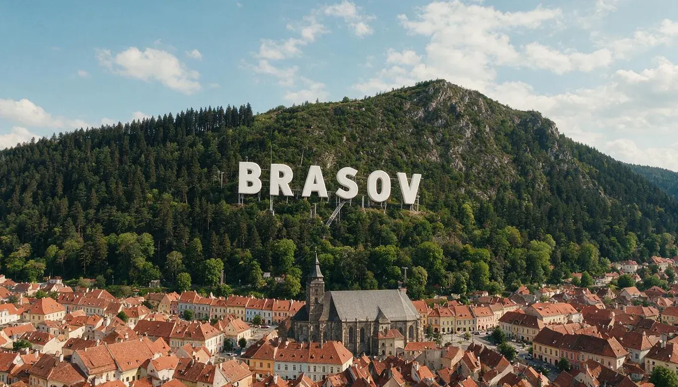 Brașov sign on Tâmpa mountain - filming location in Romania